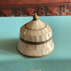 Vintage Shell and Brass lidded Trinket Box